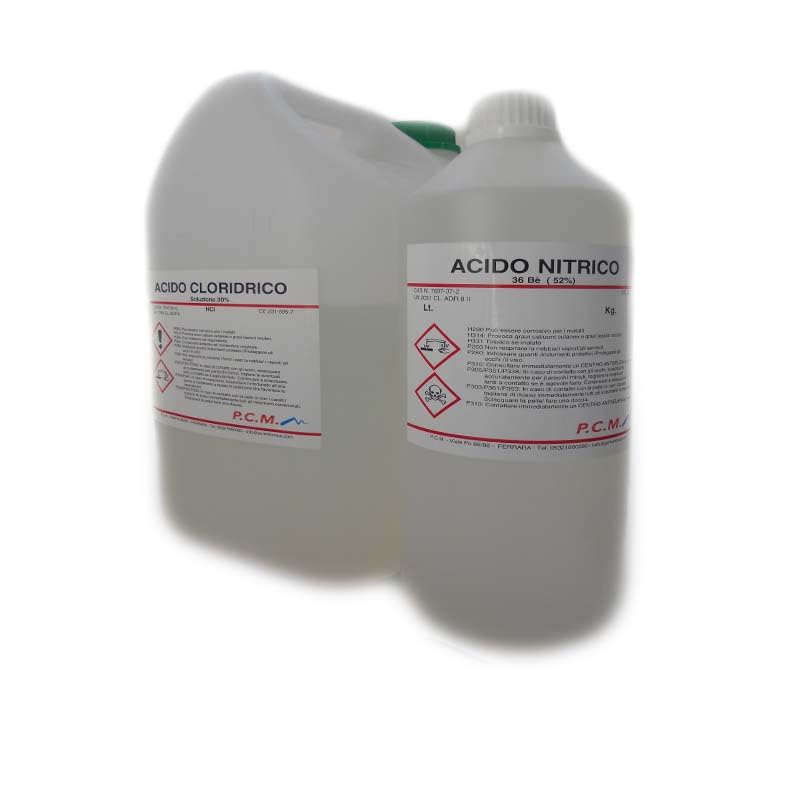 ACQUA REGIA PREPARATO PER RECUPERARE ORO DA ALTRI MATERIALI 4,5 LITRI P.C.M.
