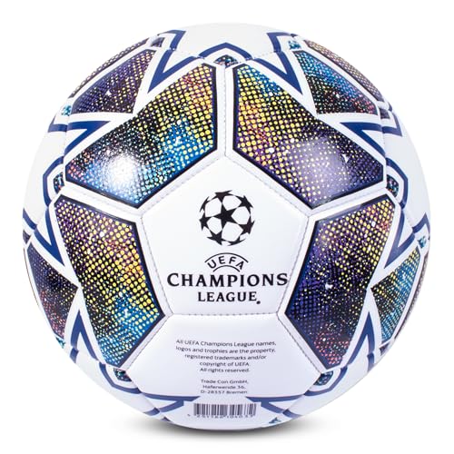 UEFA Champions League - Pallone da calcio, taglia 5, licenza ufficiale, allenamento, partita, merchandising, collezione per bambini e adulti, ottima idea regalo per calcio, bianco/blu/verde
