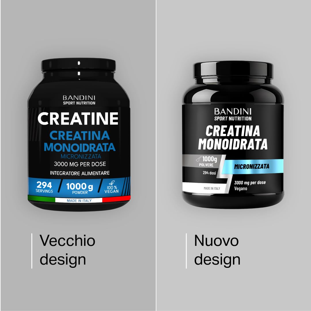 Bandini® Creatina Monoidrata 1kg/1000g in Polvere Pura e Vegana al 100% - Integratore Alimentare per Palestra, Sport, Fitness e Pre Workout - A base di Creatine Monoidrato - Creatina Micronizzata