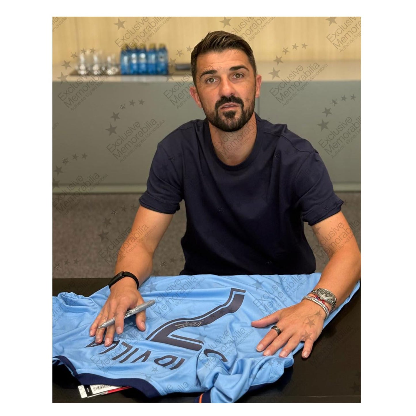 Maglietta Originale del 2018 di New York Firmata da David Villa, Stampa del Fan