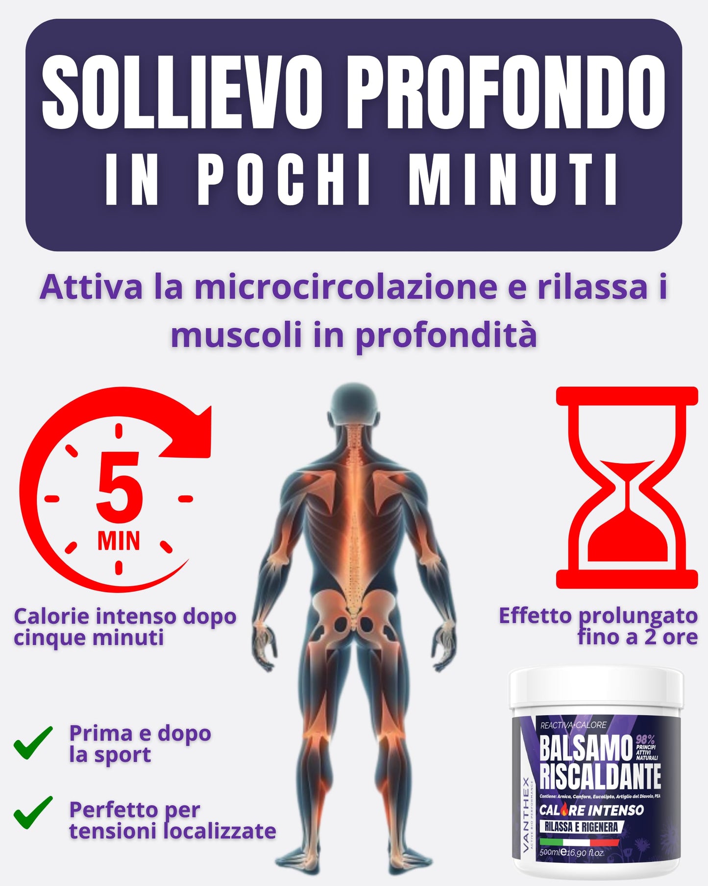VANTHEX Crema Riscaldante Muscoli Sportiva 500 ML, Arnica Gel Forte Effetto Caldo, Balsamo Cavallo Riscaldante, Pomata Antinfiammatoria Forte, Crema Dolori Muscolari e Articolari Effetto Termico
