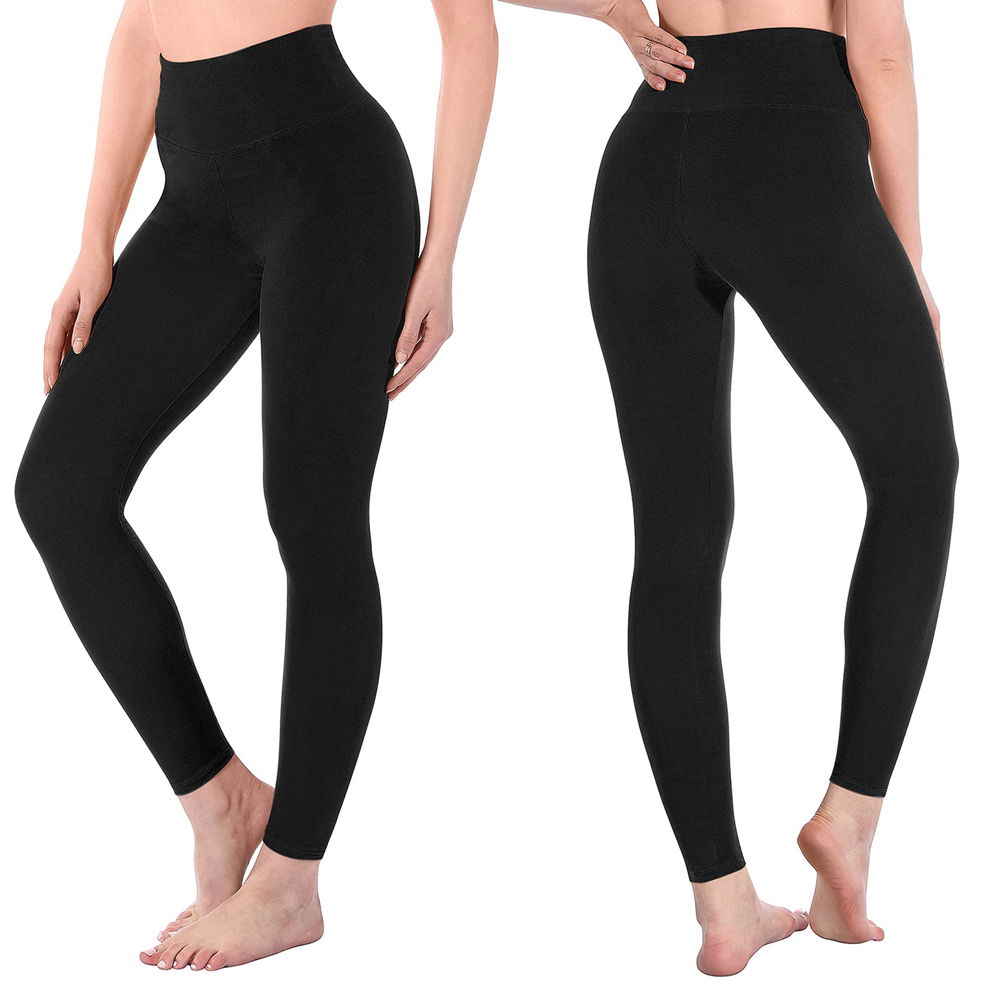SINOPHANT 2 Confezione Leggins Sportivi Donna a Vita Alta, Pantaloni Yoga Controllo della Pancia Opaco Elastici Leggings,L-XL,Nero/Nero