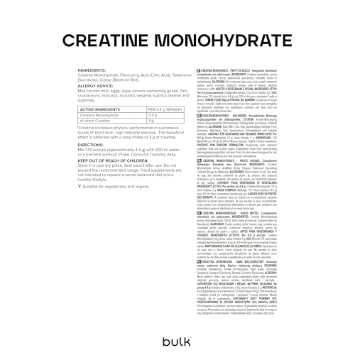 Bulk Creatina Monoidrato Polvere 500 g | 147 porzioni | Creatina micronizzata pura | Frutti di bosco | Vegano e Halal | Ideale per fitness, allenamento e palestra | Si scioglie facilmente