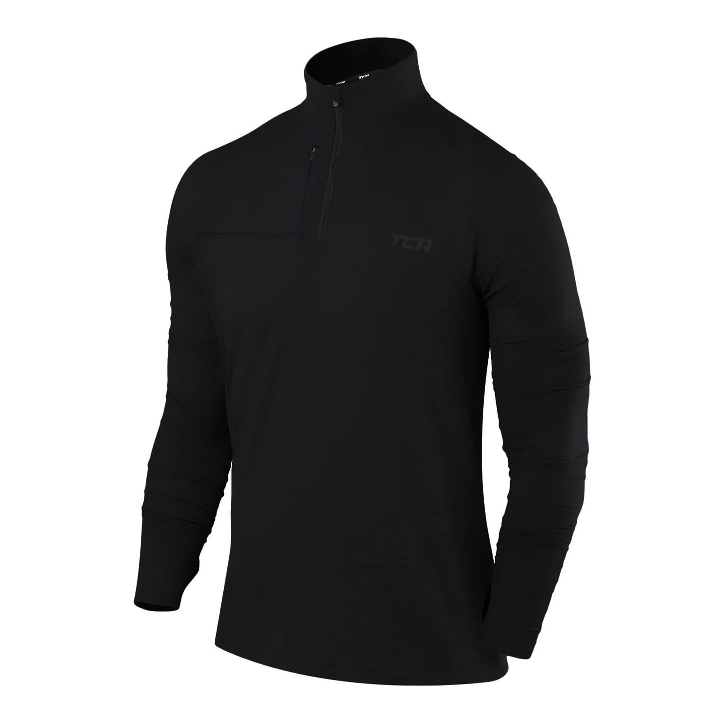 TCA Maglia Termica Uomo Fusion PRO - Sottogiacca Moto con Maniche Lunghe e Zip - Maglia Termica Tecnica Uomo con Manica Lunga - Abbigliamento Termico Moto e da Corsa - Nero, XL