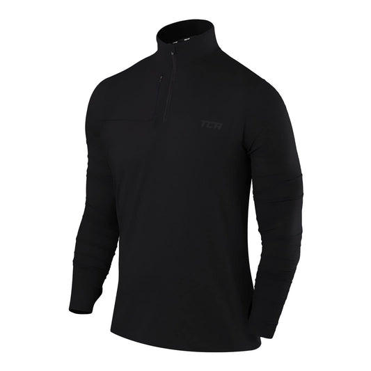 TCA Maglia Termica Uomo Fusion PRO - Sottogiacca Moto con Maniche Lunghe e Zip - Maglia Termica Tecnica Uomo con Manica Lunga - Abbigliamento Termico Moto e da Corsa - Nero, XL