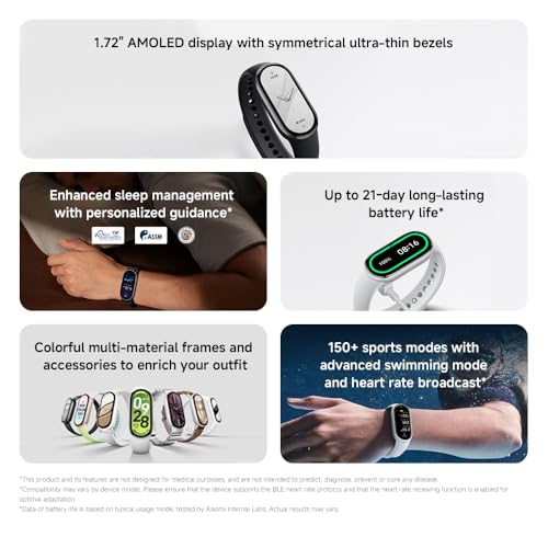 XIAOMI Smart Band 10 Bracciale Fitness, smartwatch, autonomia di 21 gg, ricarica rapida, 150+ modalità sportive, monitoraggio benessere e sonno, HyperOS 2.0, resistenza all'acqua 5 ATM, Bussola, Nero