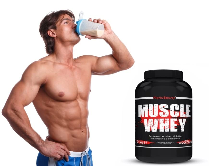 Muscle Whey FlorioSport®, 2 Kg Proteine del Siero Latte con Creatina Taurina Aminoacidi Whey Proteine Per la crescita ed il mantenimento della massa muscolare (Vaniglia)