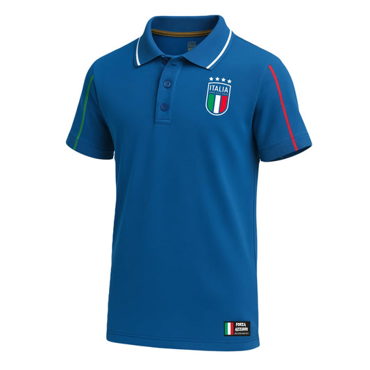 ITALIA FIGC Polo Uomo Ufficiale – Maglia Azzurra in Cotone con Logo Tricolore – Maniche Corte M