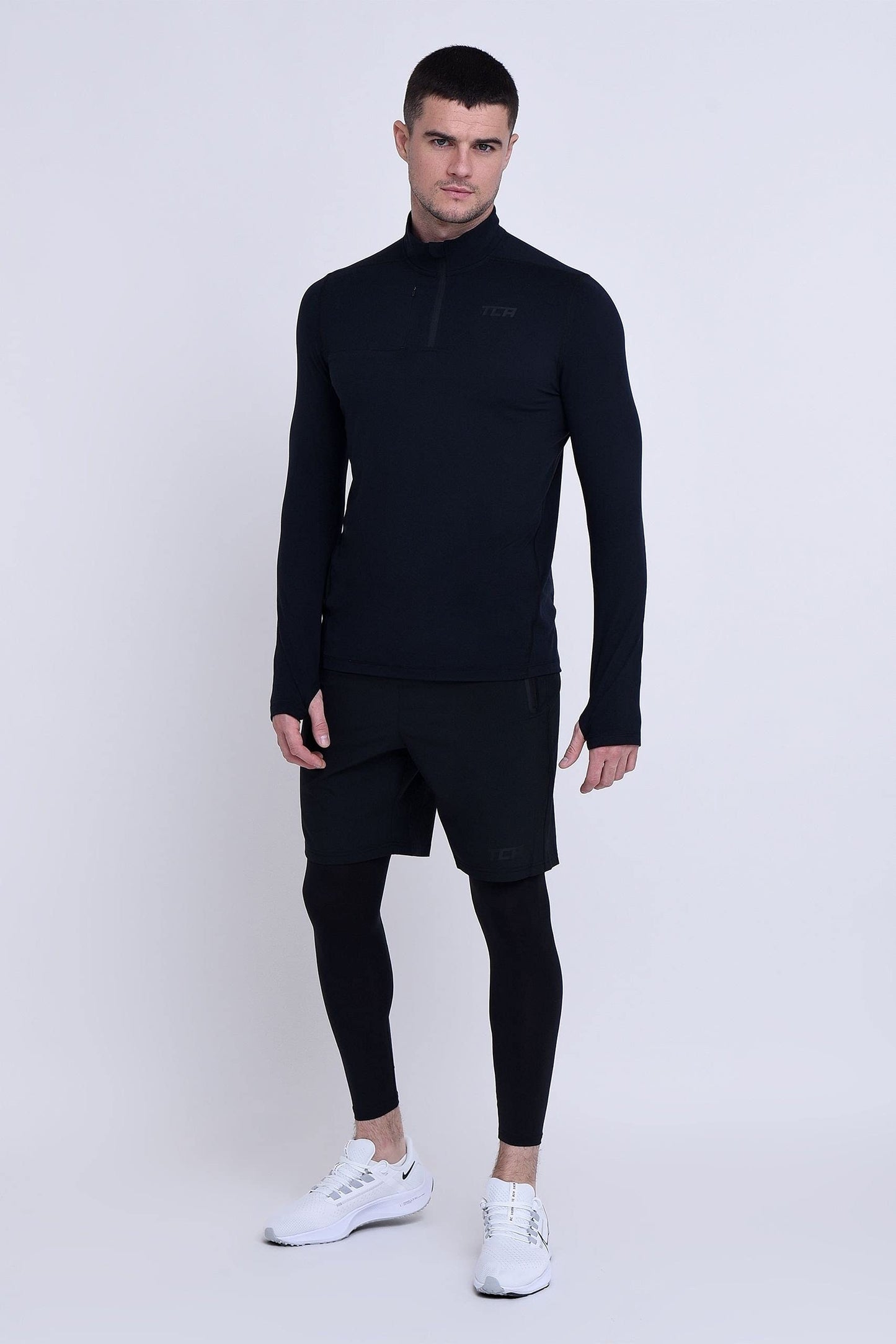 TCA Maglia Termica Uomo Fusion PRO - Sottogiacca Moto con Maniche Lunghe e Zip - Maglia Termica Tecnica Uomo con Manica Lunga - Abbigliamento Termico Moto e da Corsa - Nero, XL