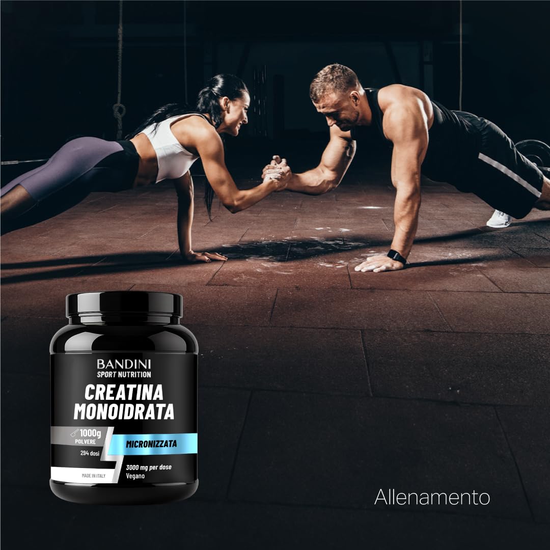 Bandini® Creatina Monoidrata 1kg/1000g in Polvere Pura e Vegana al 100% - Integratore Alimentare per Palestra, Sport, Fitness e Pre Workout - A base di Creatine Monoidrato - Creatina Micronizzata