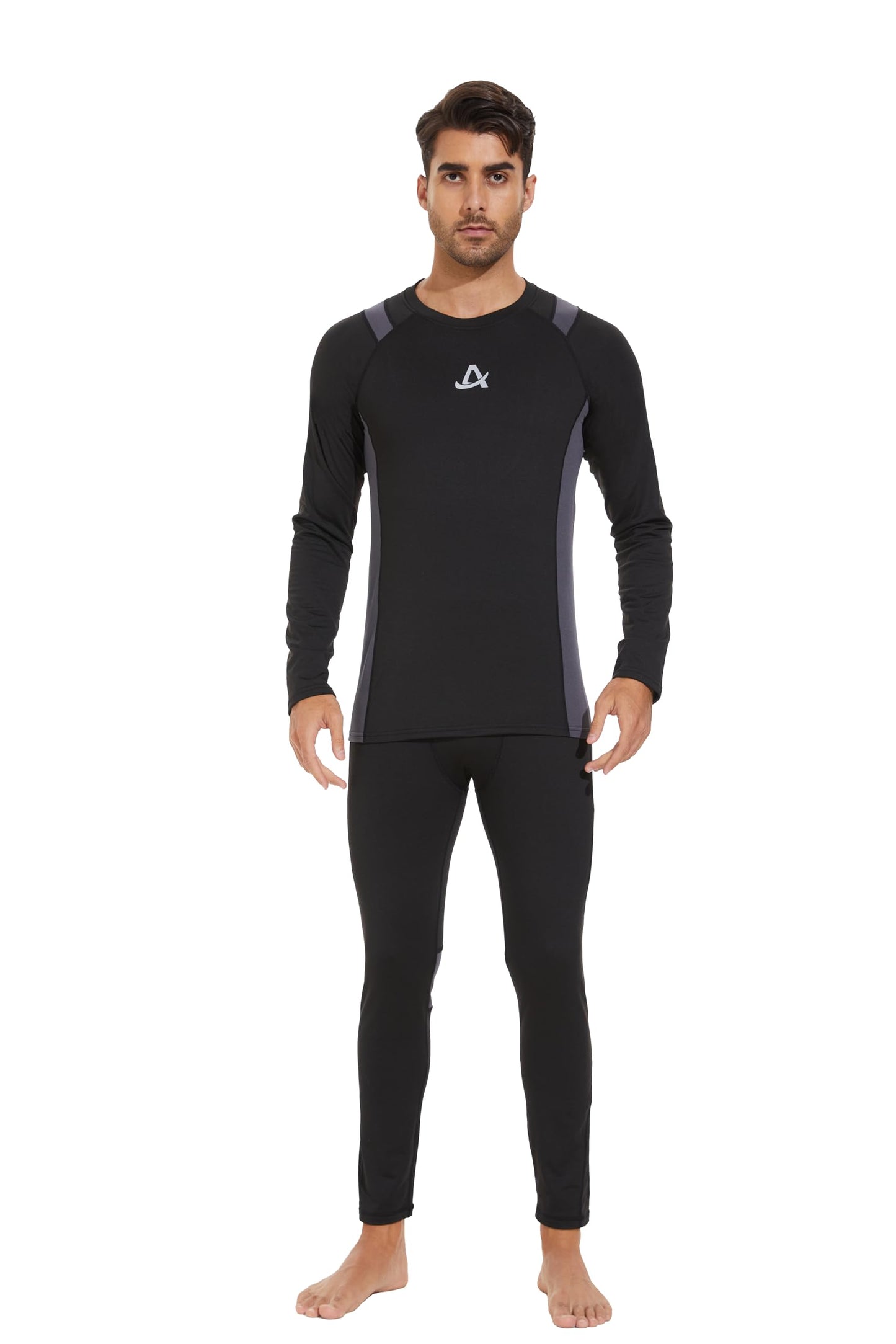 AMZSPORT Set Intimo Termico Uomo, Ideale per Sci e Ciclismo, Asciugatura Rapida e Compressione, Base Layer di Biancheria Intima per Palestra e attività Outdoor, Nero XL