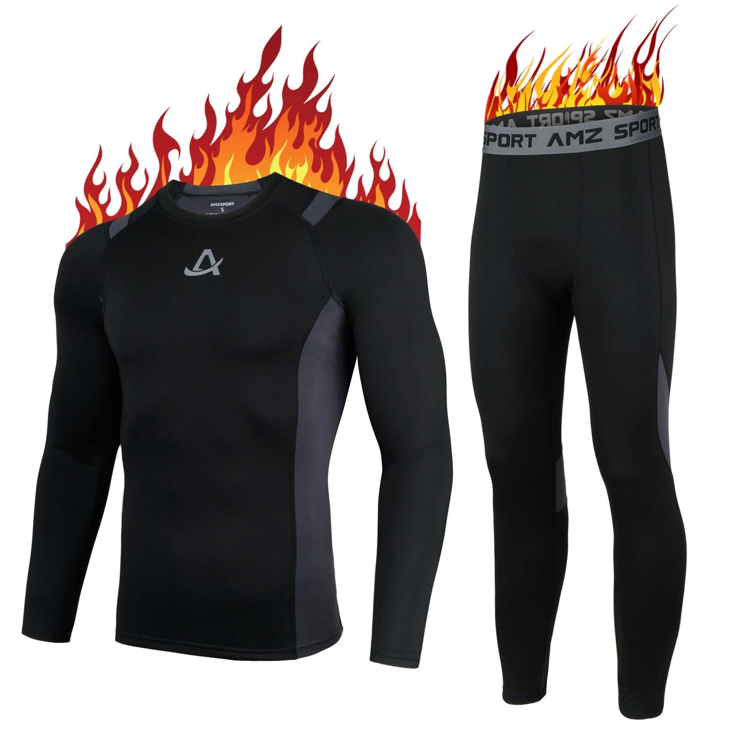 AMZSPORT Set Intimo Termico Uomo, Ideale per Sci e Ciclismo, Asciugatura Rapida e Compressione, Base Layer di Biancheria Intima per Palestra e attività Outdoor, Nero XL