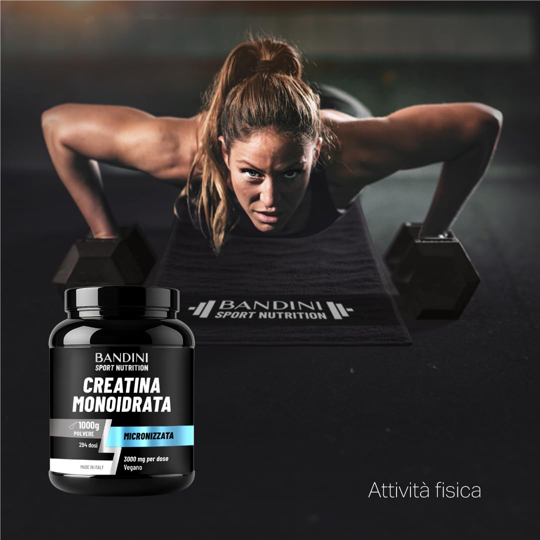 Bandini® Creatina Monoidrata 1kg/1000g in Polvere Pura e Vegana al 100% - Integratore Alimentare per Palestra, Sport, Fitness e Pre Workout - A base di Creatine Monoidrato - Creatina Micronizzata