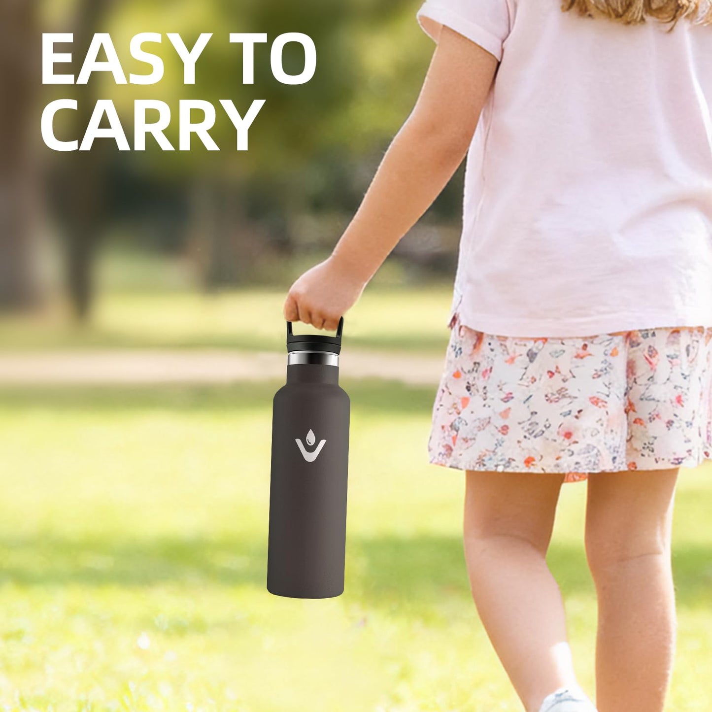 Motswedi Borraccia Termica, 500 ml Senza BPA, Borracce Bambini, Bottiglia Acqua Con Cannuccia e 2 Coperchi, Borraccia Acciaio, 18/8 Acciaio Inossidabile, Borracce per Scuola, Pilates - Nero
