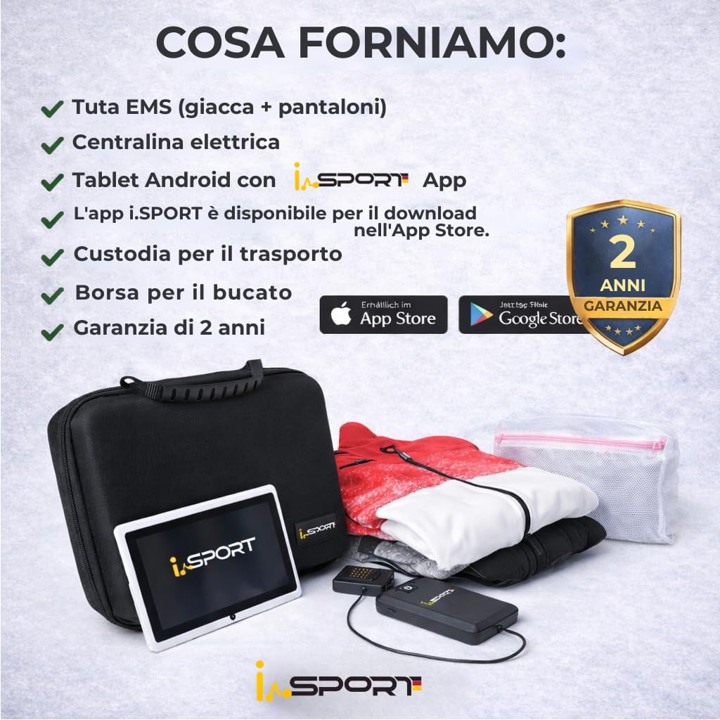 Its-Me Tuta I-Sport EMS 2 Pezzi con 32 elettrodi, novità Mondiale, Powerbox e Tablet Inclusi, Allenamento EMS Tramite App per Sviluppo Muscolare e Cardio, Materiale Tuta Innovativo (XL)