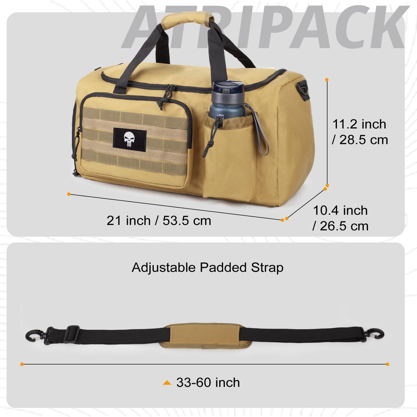 Borsa da palestra tattica da 40L per uomo, con scomparto scarpe e tasca impermeabile. Perfetta per sport, viaggi, campeggio ed escursioni.