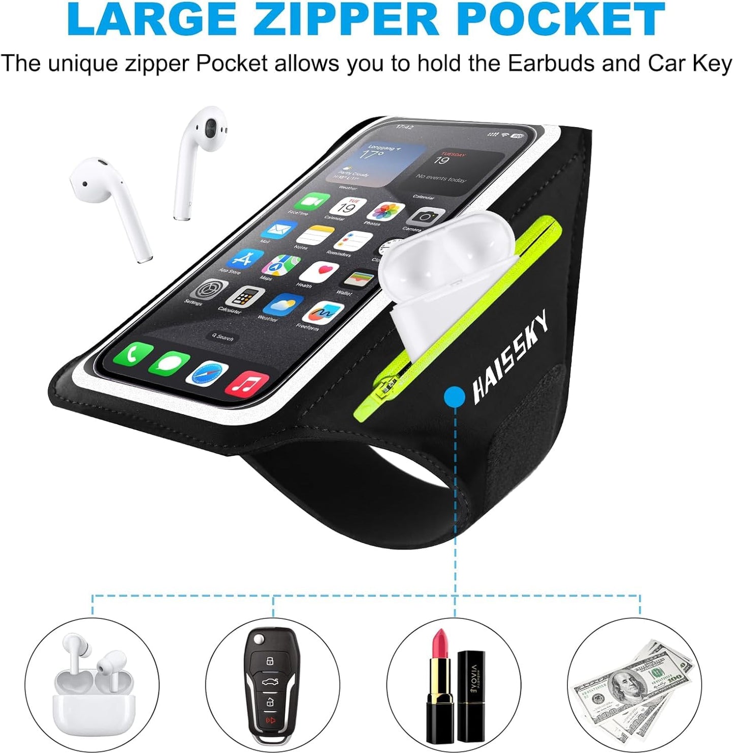 Fascia da Braccio porta telefono per corsa con Borsa Auricolare, Fascia Sportiva Running Porta Cellulare Fascia Braccio per Smartphone per iPhone 16 Pro Max/15 Pro/14/13Pro/XR/XS Armband fino a 6,9"