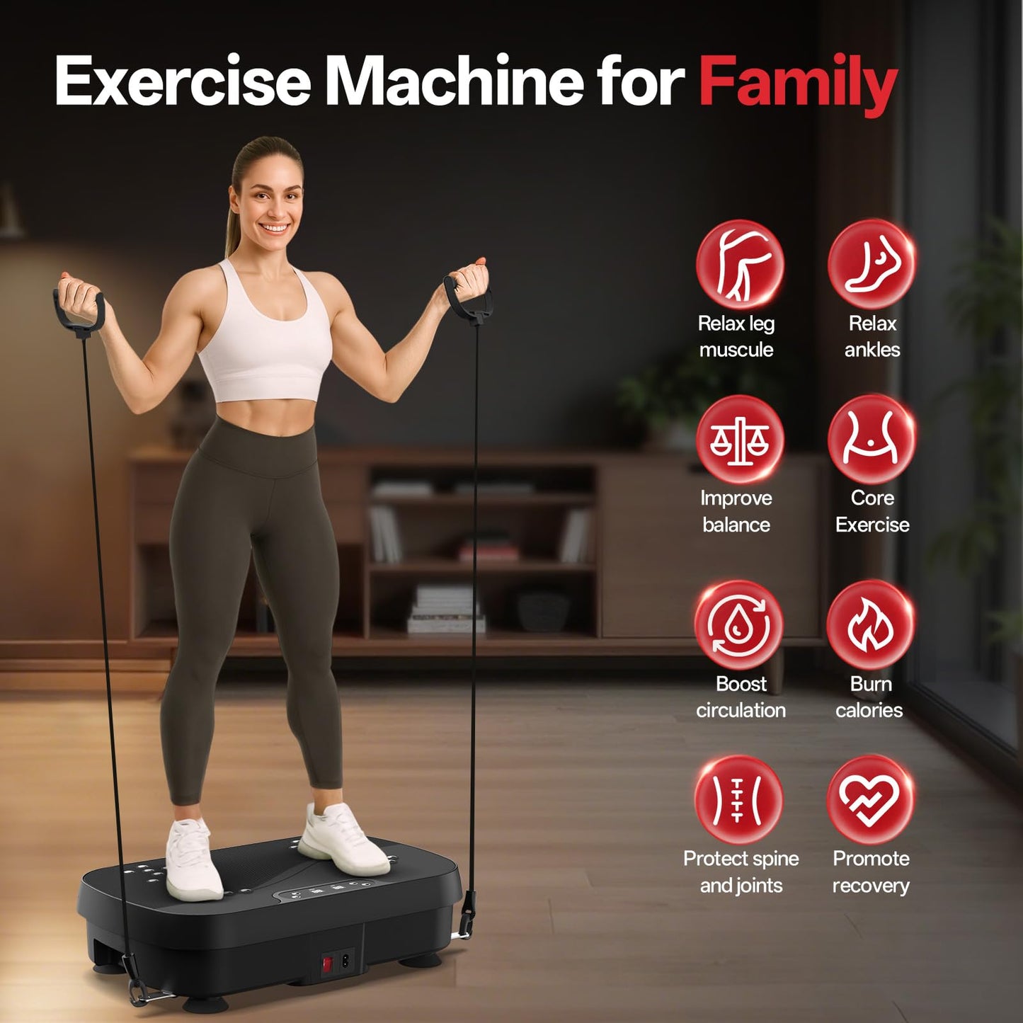 PASYOU Vibrationsplatte, Vibration Plate Leise und Kompakte für Abnehmen, Ganzkörpertraining, Muskelaufbau, Rüttelplatte Sport für Zuhause 99 Intensitätsstufen mit Widerstandsbändern