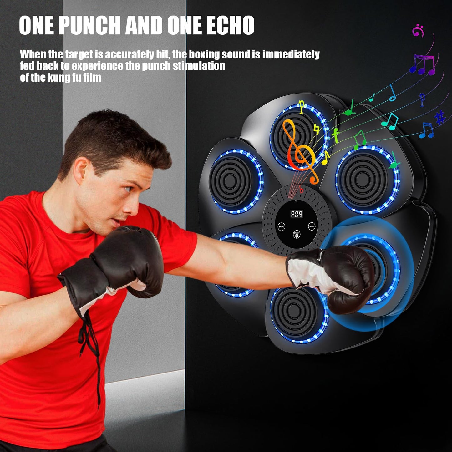 buusace 2025 9 Velocità Intelligente Macchina Di Boxe Musica Bluetooth, Music Boxing Machine, Boxing Training A Parete per Allenamento, per Bambini Adulti (A-Nero (con Guanti))
