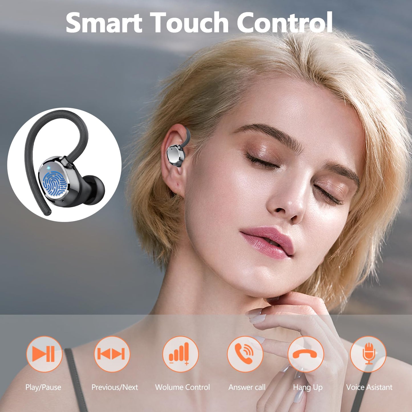 Cuffie Bluetooth, 2026 Auricolari Bluetooth 5.3 con 4 Mic, Cuffie Wireless In Ear HiFi Stereo, 128 Ore LED Display, Touch Control, Cuffie Senza Fili IP7 Impermeabili, per Sport Running, USB-C
