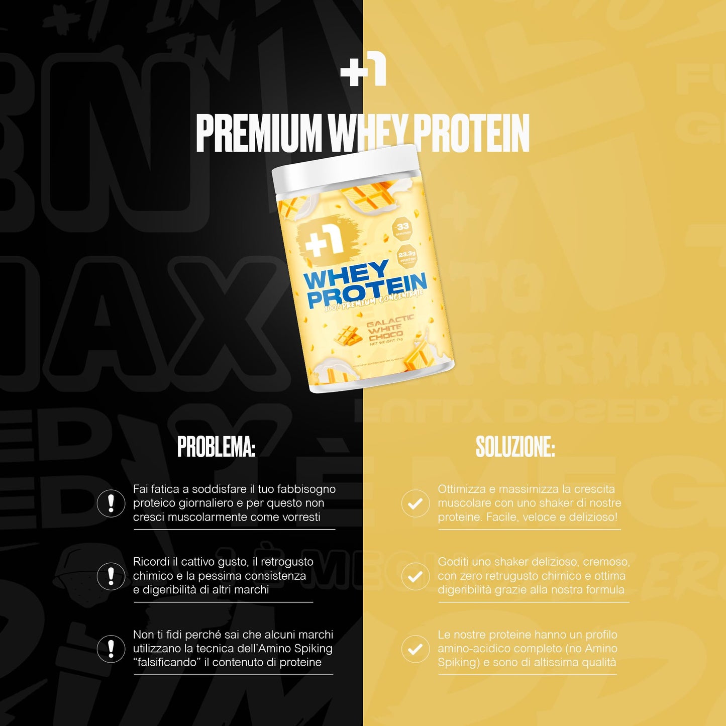 +1® Premium Protein Powder - Tasty, Creamy and Digestible - Muscle Growth and Recovery - Complete Amino Acid Profile - 100% Whey Concentrate - 1 kg, 33 Servings - Galactic White Choco