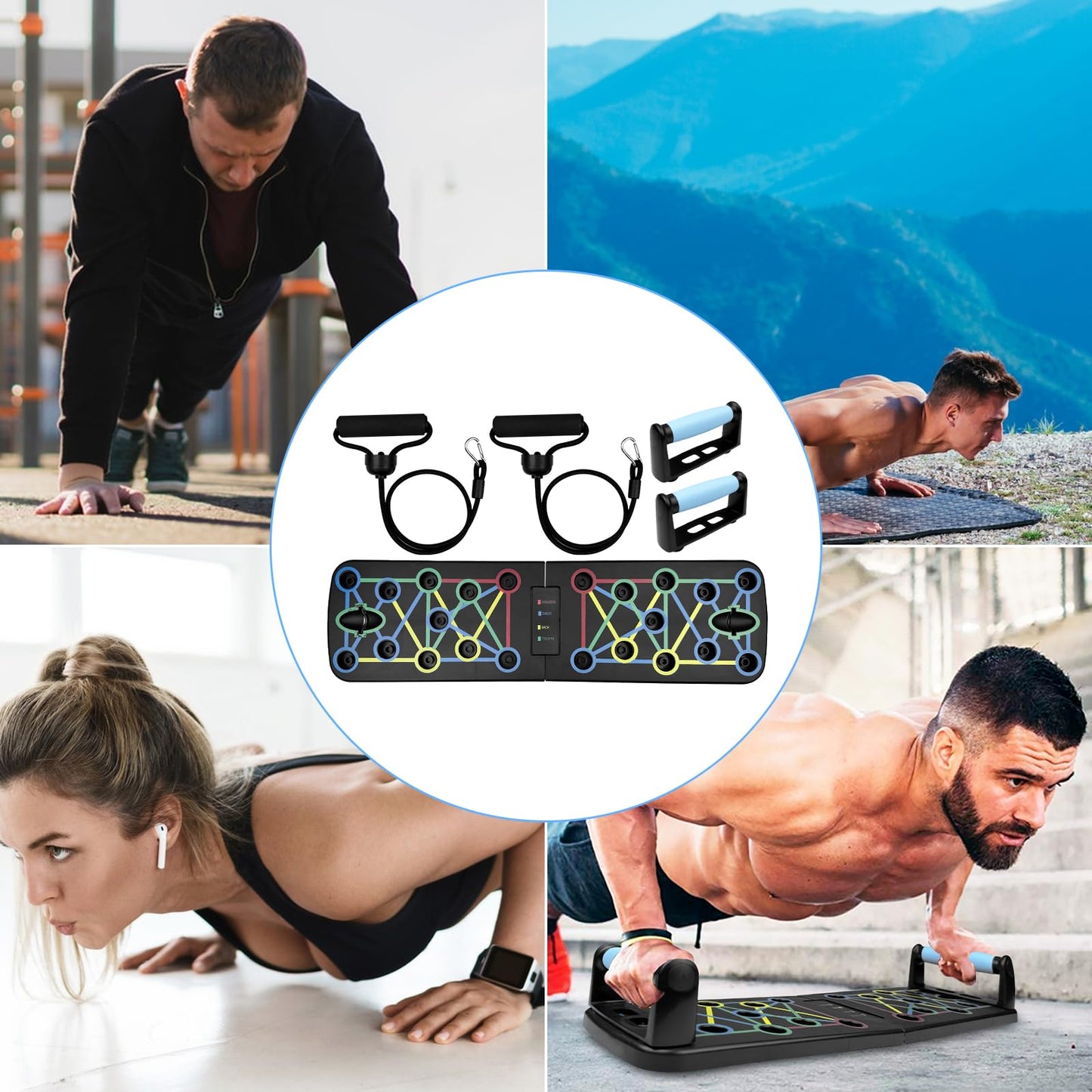 Traxenta Tavola per Piegamenti Pieghevole, Flessioni Attrezzi, Tavola per Flessioni, Macchina per Flessioni sul Petto con 2 Corde di Trazione, Flessioni a Terra per Fitness e l'allenamento Muscolare