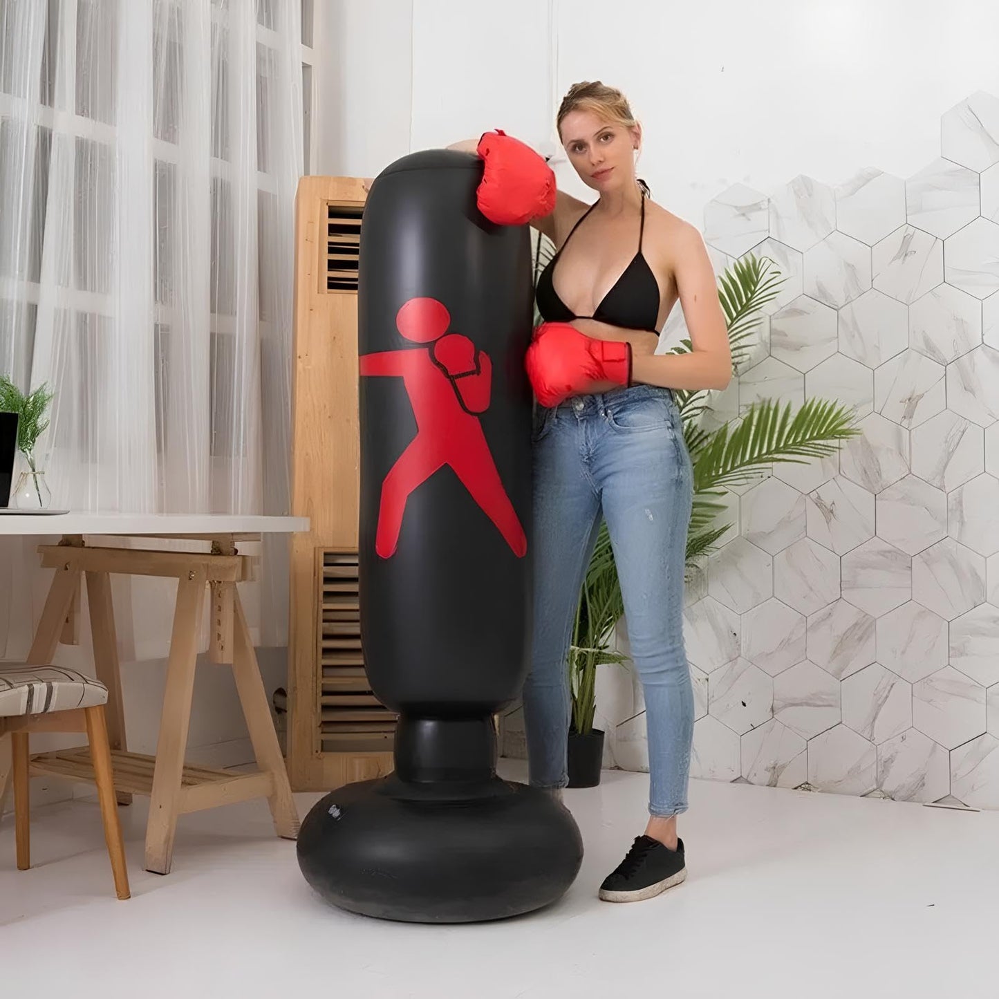 Sacco da boxe gonfiabile, 160 cm, resistente, autoportante, per bambini e adulti, per alleviare lo stress, kickboxing, attrezzatura per allenamento indoor e outdoor