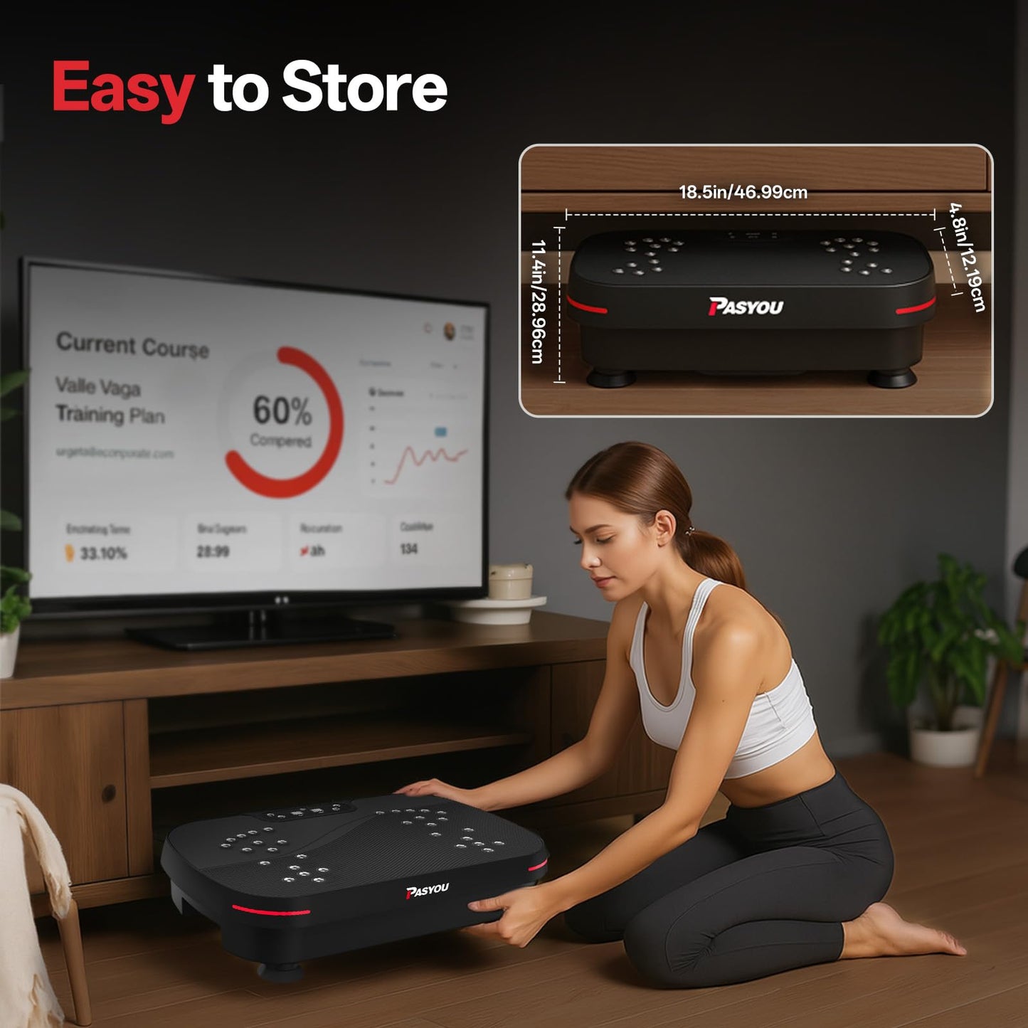 PASYOU Vibrationsplatte, Vibration Plate Leise und Kompakte für Abnehmen, Ganzkörpertraining, Muskelaufbau, Rüttelplatte Sport für Zuhause 99 Intensitätsstufen mit Widerstandsbändern