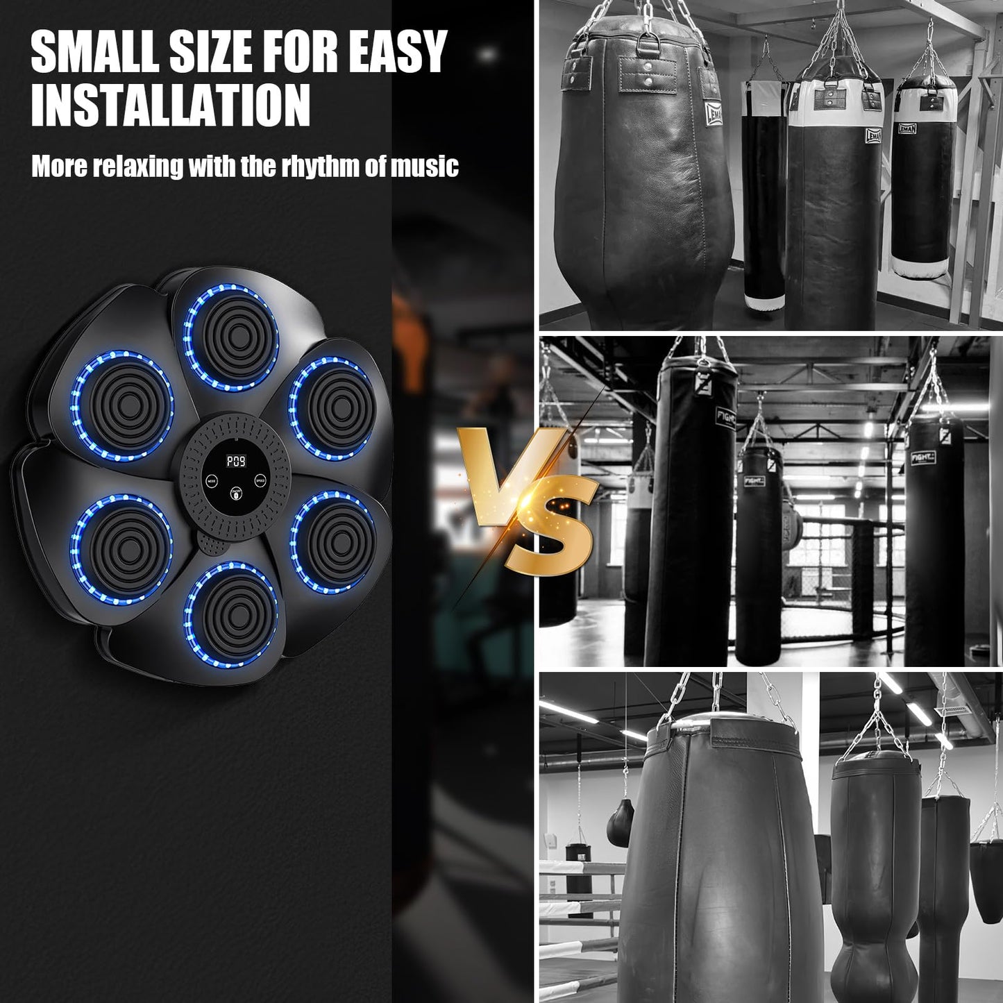 buusace 2025 9 Velocità Intelligente Macchina Di Boxe Musica Bluetooth, Music Boxing Machine, Boxing Training A Parete per Allenamento, per Bambini Adulti (A-Nero (con Guanti))