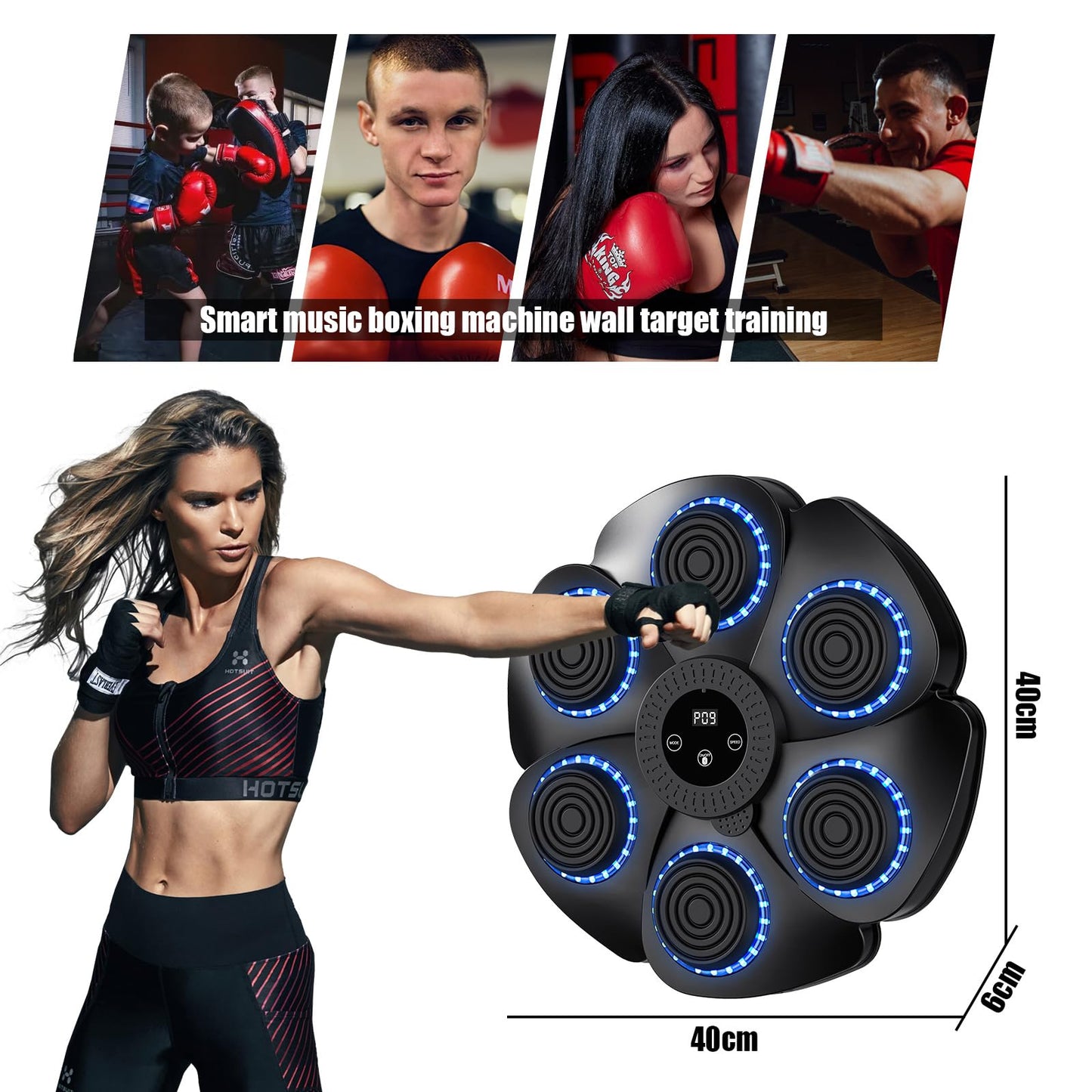buusace 2025 9 Velocità Intelligente Macchina Di Boxe Musica Bluetooth, Music Boxing Machine, Boxing Training A Parete per Allenamento, per Bambini Adulti (A-Nero (con Guanti))