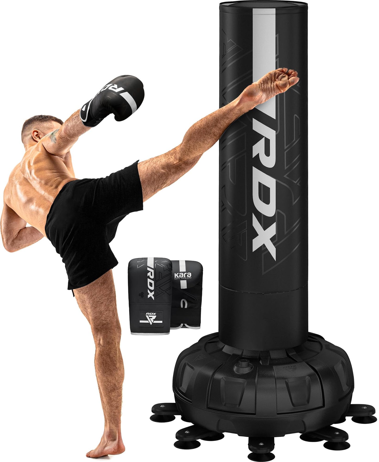 RDX Sacco da Boxe Terra, XXL 150KG 6FT Pesante Pieno KARA Sacco con Guantoni e Base, Maya Hide Pelle Piedistallo Adulti Free Standing Bag, MMA Arti Marziali Pugilato Muay Thai Kick Boxing