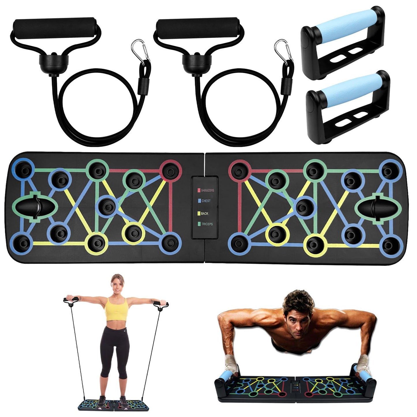 Traxenta Tavola per Piegamenti Pieghevole, Flessioni Attrezzi, Tavola per Flessioni, Macchina per Flessioni sul Petto con 2 Corde di Trazione, Flessioni a Terra per Fitness e l'allenamento Muscolare