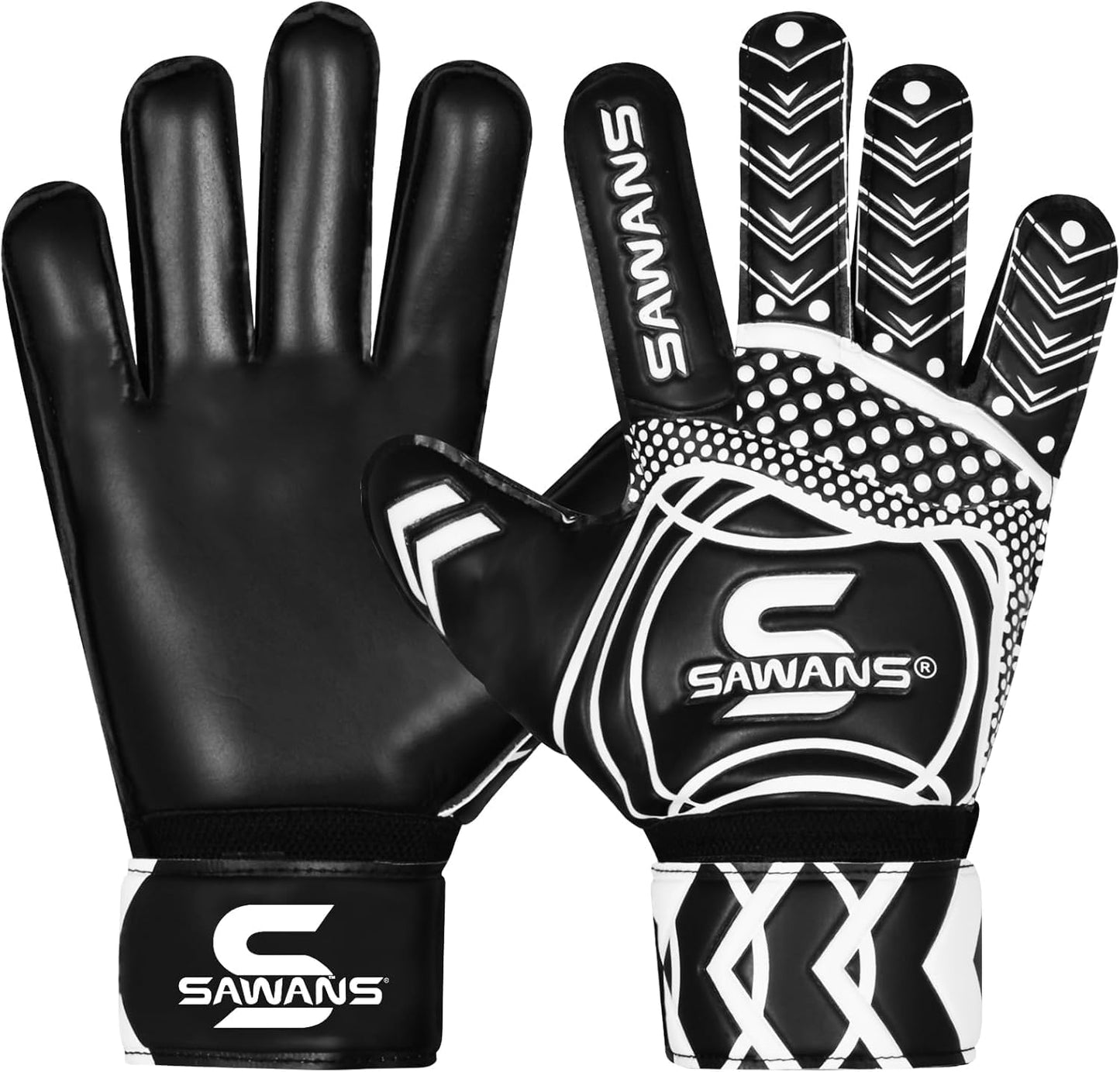 SAWANS Guanti da Portiere Attrezzatura da Allenamento per Calcio per Bambini Ragazzi Giovani Adulti Uomini Guanti da Portiere Grip Protezione del Palmo Doppio Strato Traspirante Portiere (Nero, 10)
