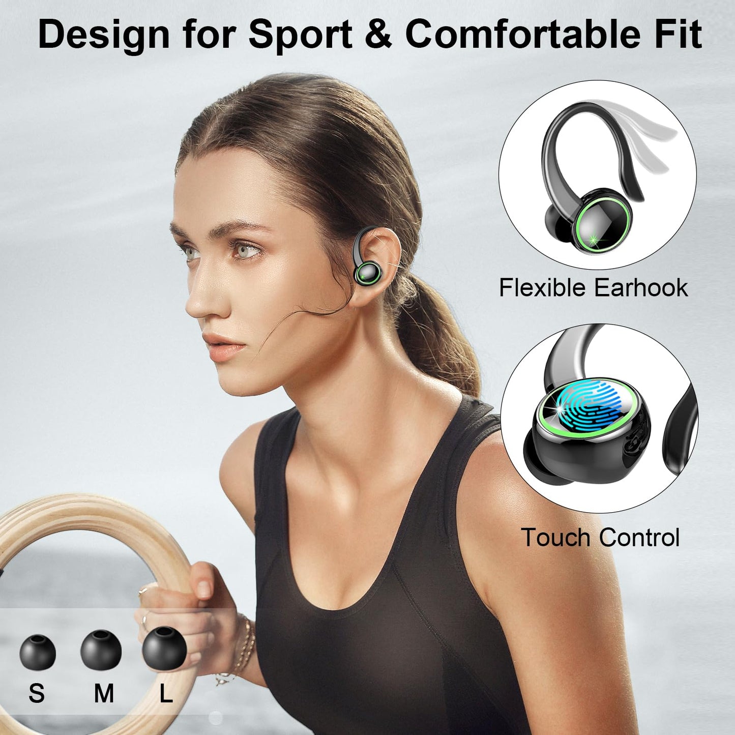 Cuffie Bluetooth 5.4 Sport, 2026 Auricolari Bluetooth con 6D Bass Stereo, 50 Ore Cuffie In Ear Cancellazione Rumore ENC e 4 HD Mics, HiFi Cuffiette LED Display, IP7 Impermeabile Cuffie Senza Fili