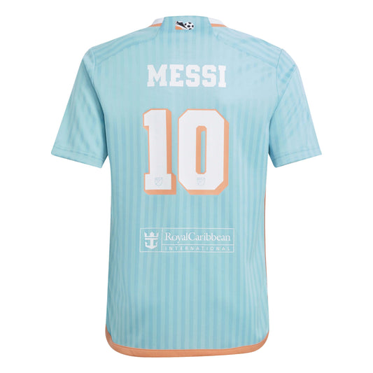 adidas Lionel Messi #10 Inter Miami CF - Maglia d'archivio per bambini, nome e numero giocatore, Acquamarina, 15