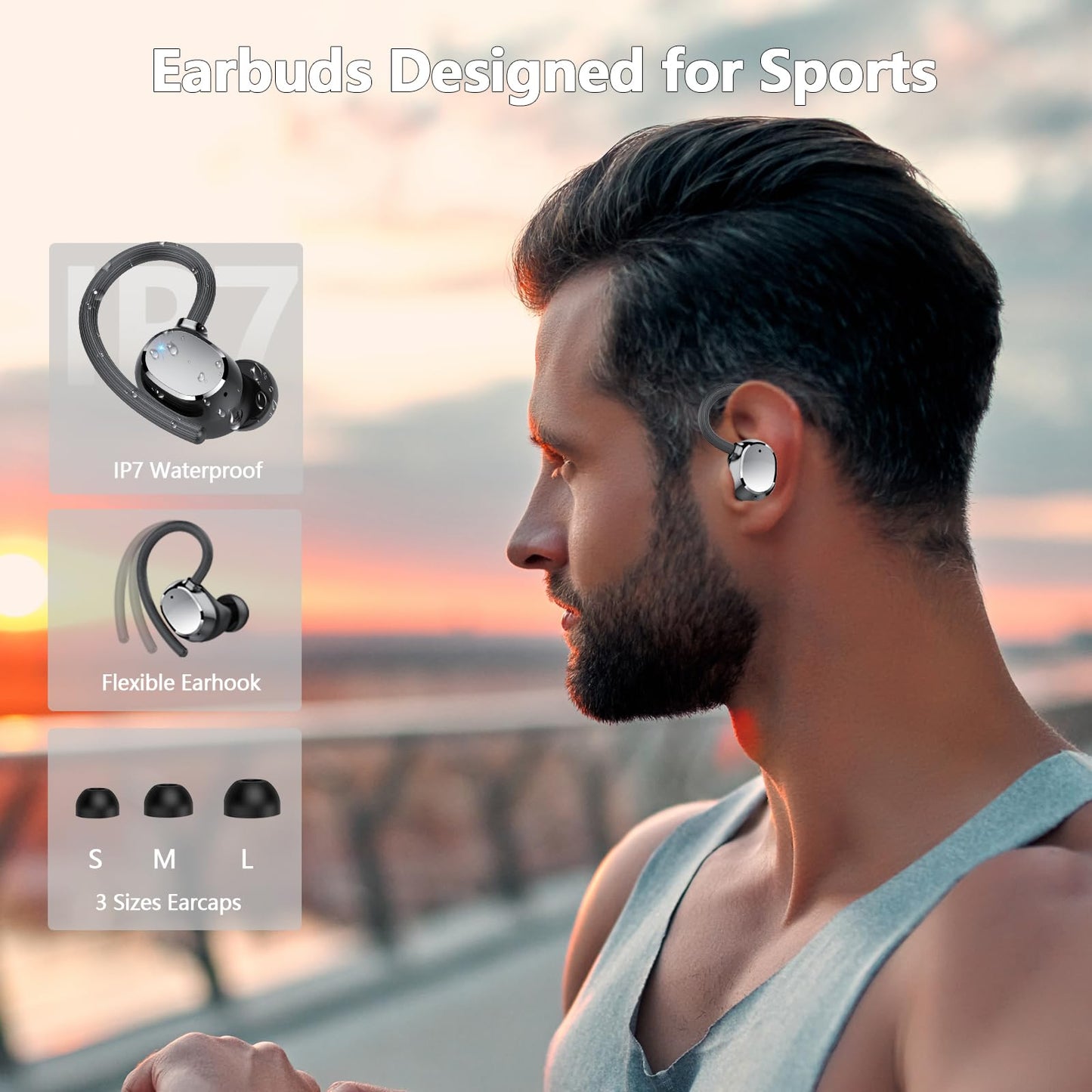 Cuffie Bluetooth, 2026 Auricolari Bluetooth 5.3 con 4 Mic, Cuffie Wireless In Ear HiFi Stereo, 128 Ore LED Display, Touch Control, Cuffie Senza Fili IP7 Impermeabili, per Sport Running, USB-C