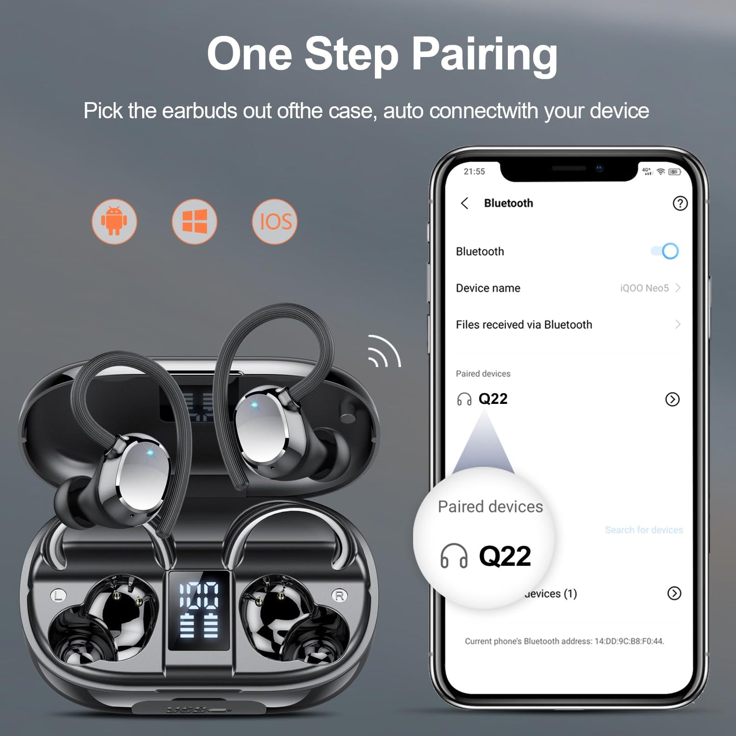 Cuffie Bluetooth, 2026 Auricolari Bluetooth 5.3 con 4 Mic, Cuffie Wireless In Ear HiFi Stereo, 128 Ore LED Display, Touch Control, Cuffie Senza Fili IP7 Impermeabili, per Sport Running, USB-C