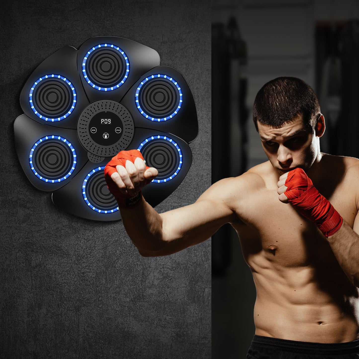 buusace 2025 9 Velocità Intelligente Macchina Di Boxe Musica Bluetooth, Music Boxing Machine, Boxing Training A Parete per Allenamento, per Bambini Adulti (A-Nero (con Guanti))