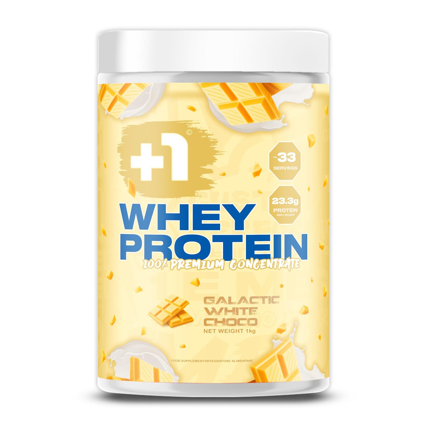 +1® Premium Protein Powder - Tasty, Creamy and Digestible - Muscle Growth and Recovery - Complete Amino Acid Profile - 100% Whey Concentrate - 1 kg, 33 Servings - Galactic White Choco