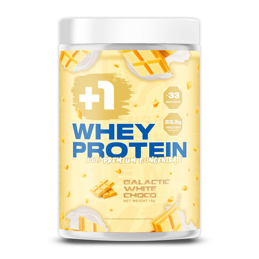 +1® Premium Protein Powder - Tasty, Creamy and Digestible - Muscle Growth and Recovery - Complete Amino Acid Profile - 100% Whey Concentrate - 1 kg, 33 Servings - Galactic White Choco