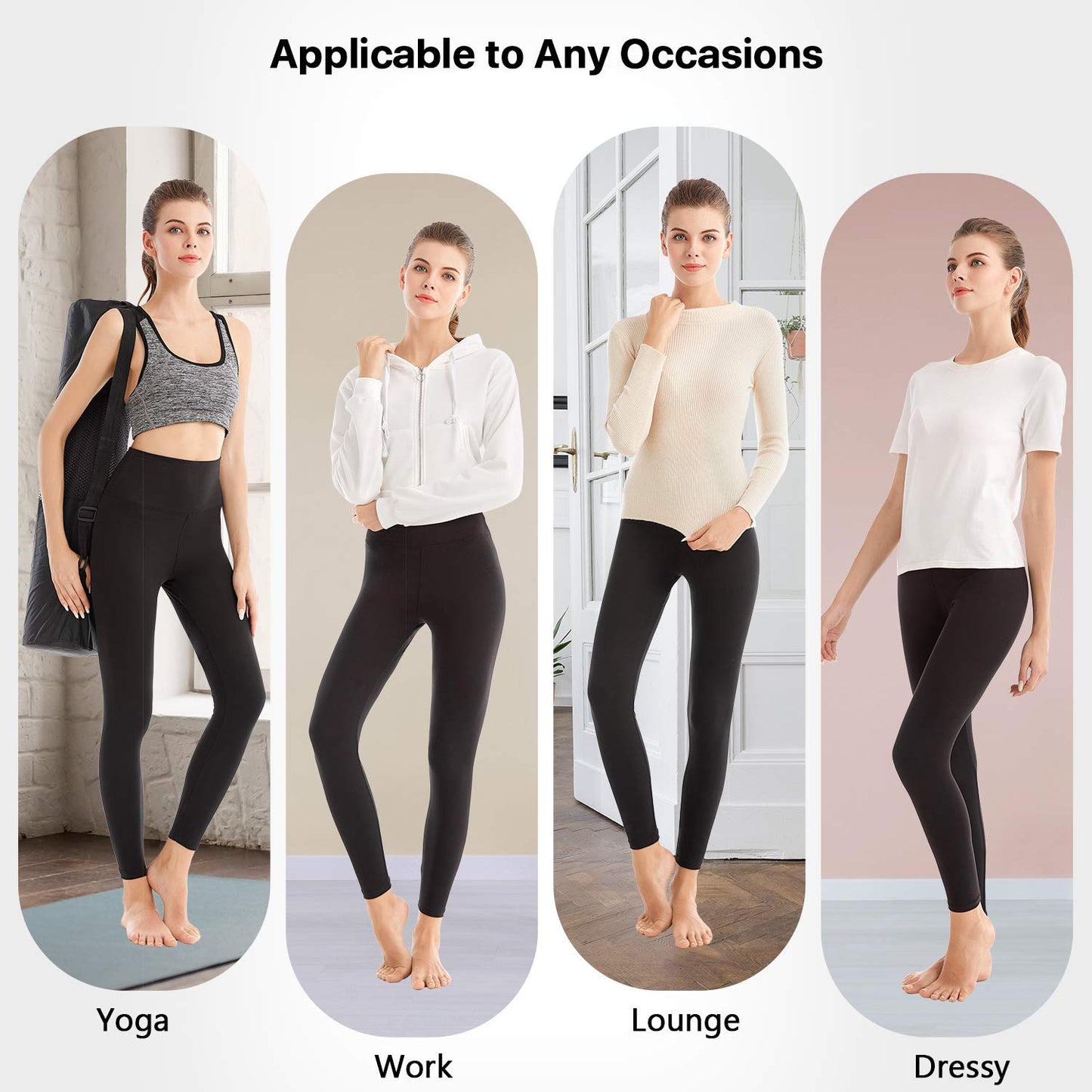 SINOPHANT 2 Confezione Leggins Sportivi Donna a Vita Alta, Pantaloni Yoga Controllo della Pancia Opaco Elastici Leggings,L-XL,Nero/Nero