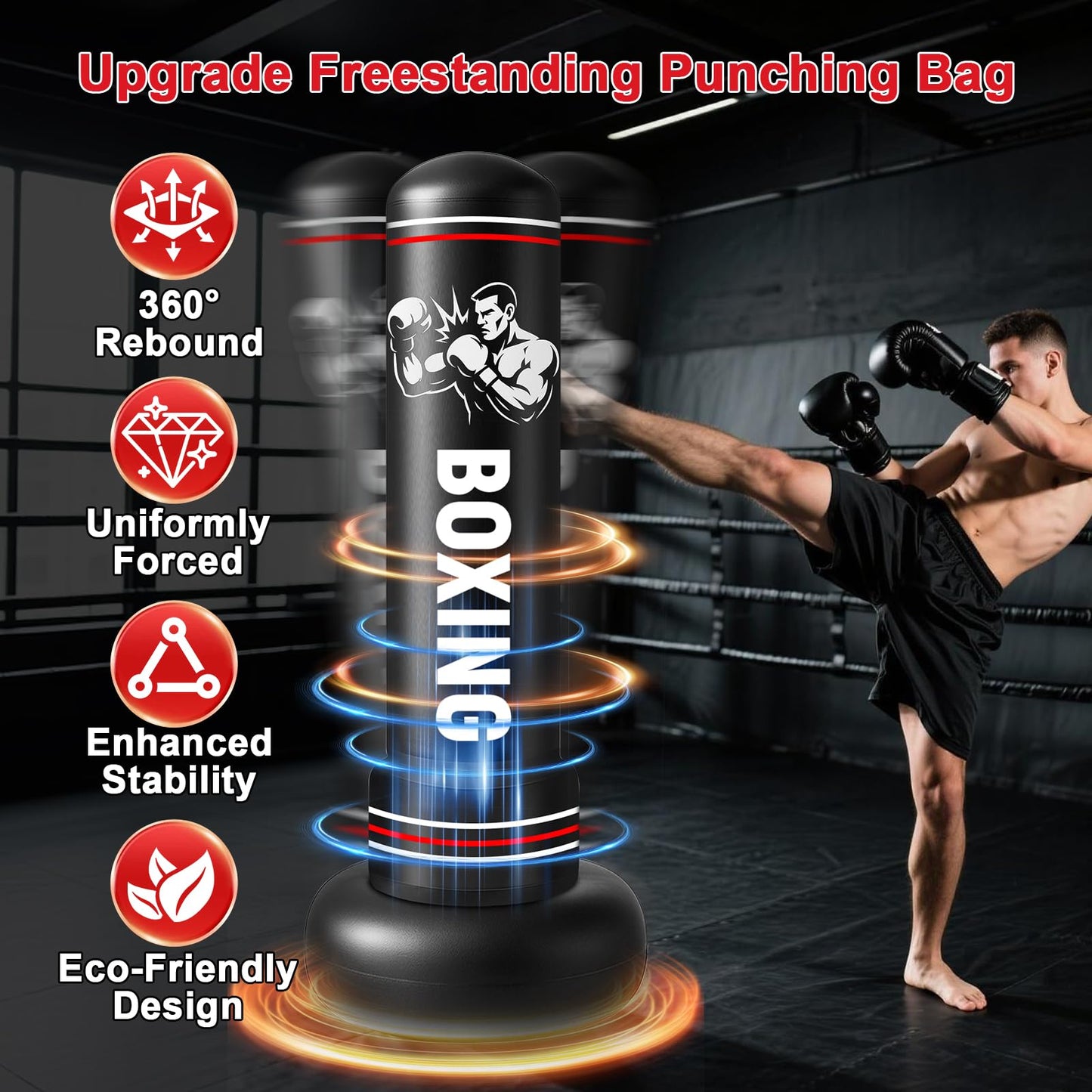 Qoosea Sacco da Boxe per Adulti, 190 cm Stabile Pungiball Adulti Gonfiabile con Guantoni da Boxe, Sacchi da Boxe Gonfiabile per Pratica di Taekwondo Muay Thai Karate MMA Fitness