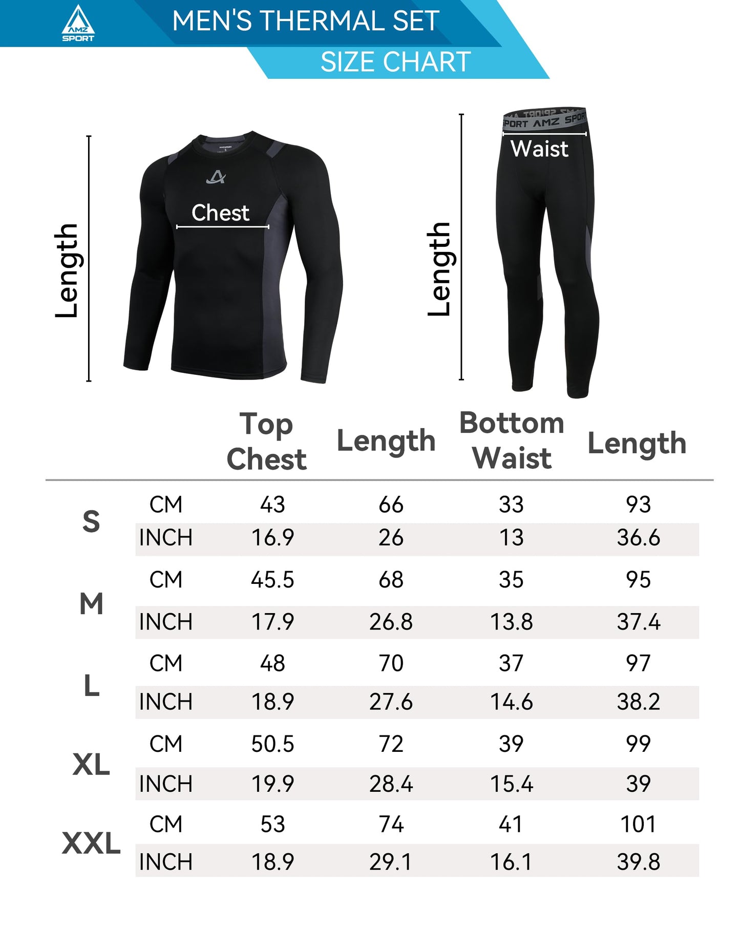 AMZSPORT Set Intimo Termico Uomo, Ideale per Sci e Ciclismo, Asciugatura Rapida e Compressione, Base Layer di Biancheria Intima per Palestra e attività Outdoor, Nero XL