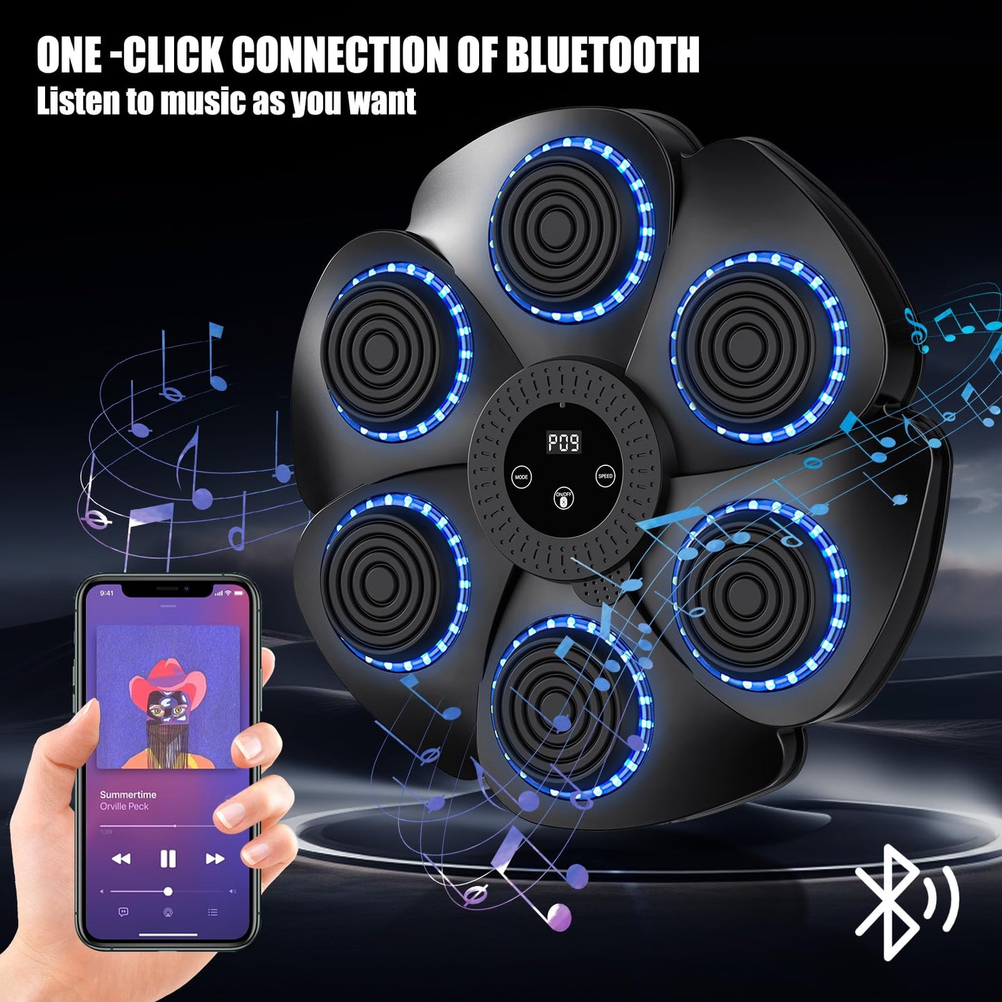 buusace 2025 9 Velocità Intelligente Macchina Di Boxe Musica Bluetooth, Music Boxing Machine, Boxing Training A Parete per Allenamento, per Bambini Adulti (A-Nero (con Guanti))