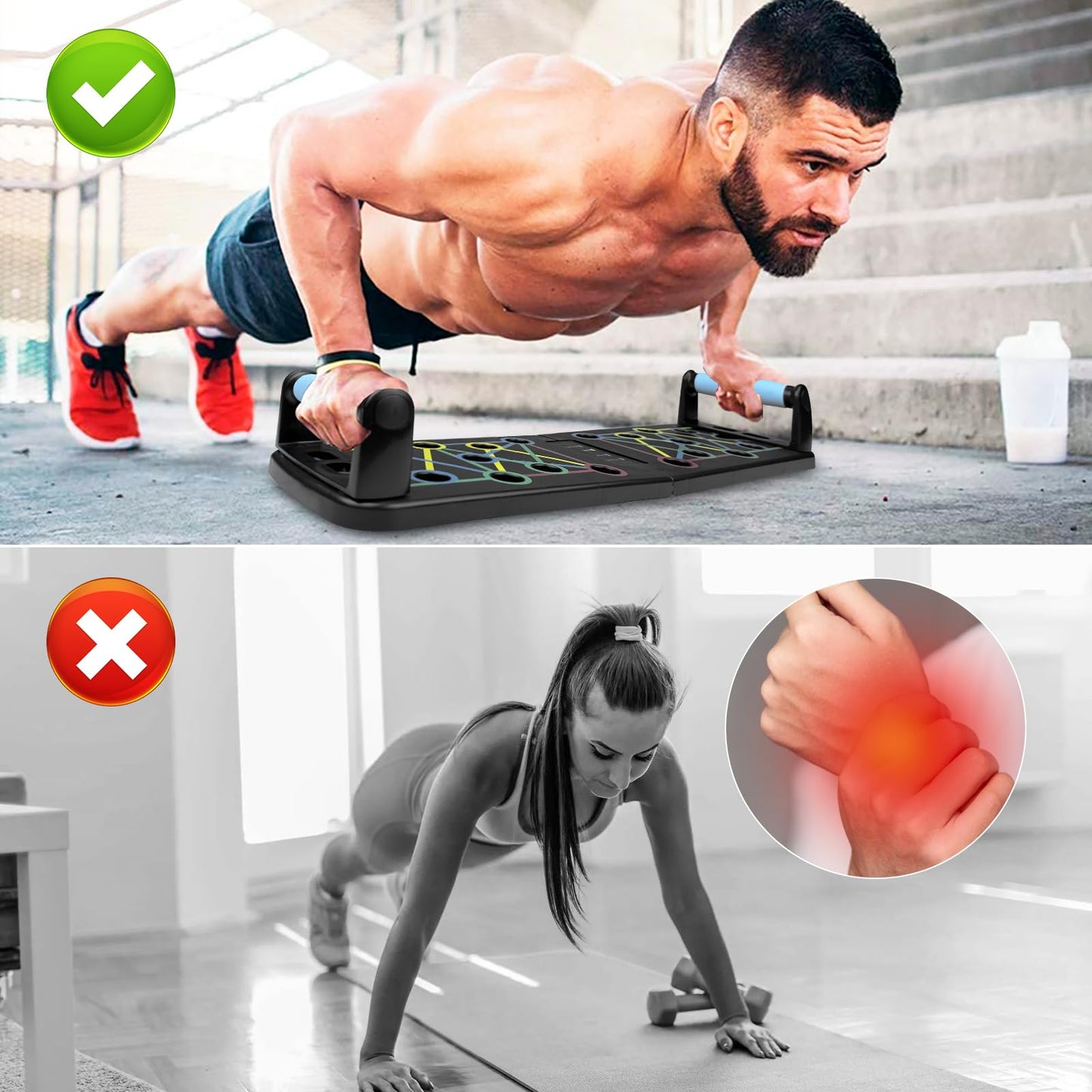 Traxenta Tavola per Piegamenti Pieghevole, Flessioni Attrezzi, Tavola per Flessioni, Macchina per Flessioni sul Petto con 2 Corde di Trazione, Flessioni a Terra per Fitness e l'allenamento Muscolare