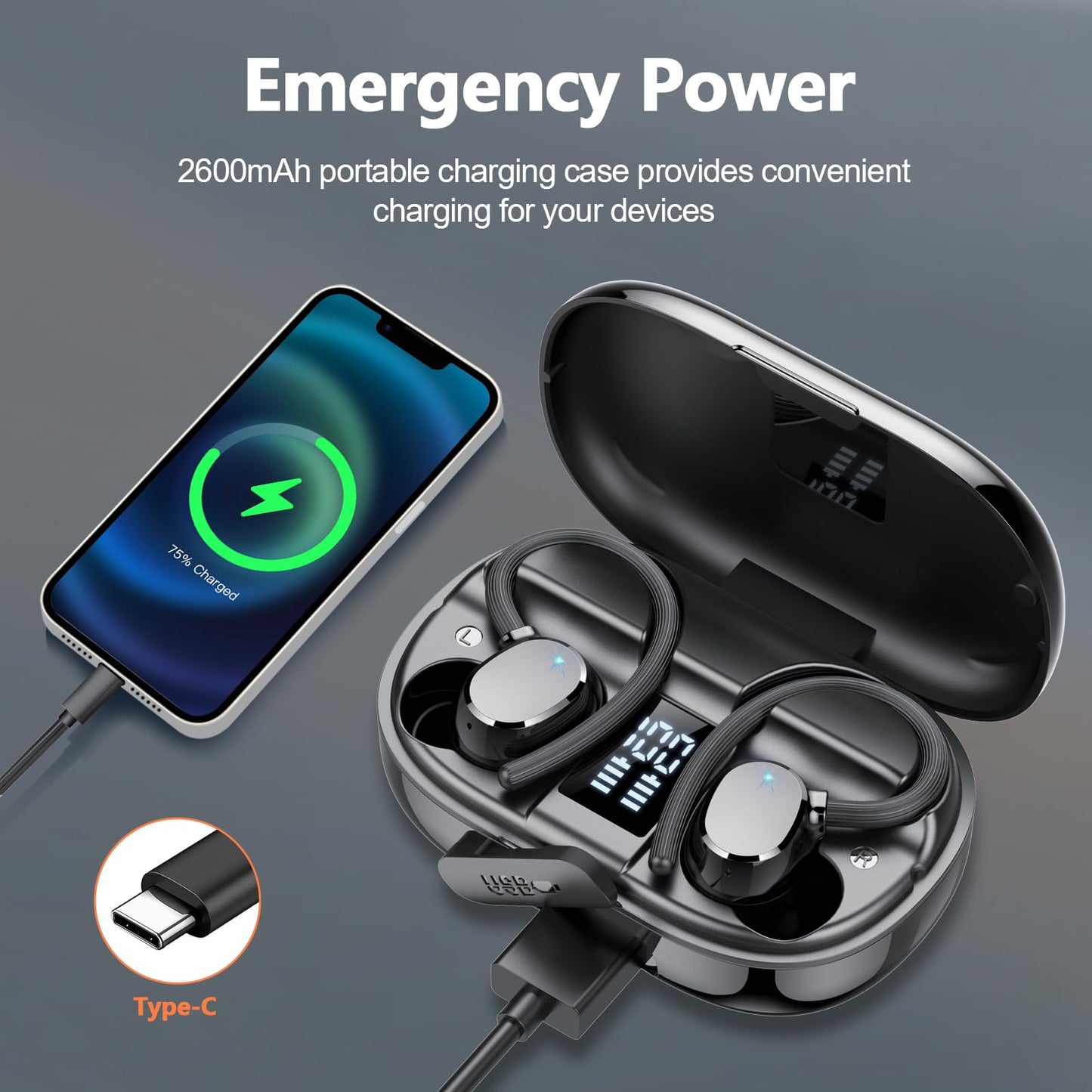 Cuffie Bluetooth, 2026 Auricolari Bluetooth 5.3 con 4 Mic, Cuffie Wireless In Ear HiFi Stereo, 128 Ore LED Display, Touch Control, Cuffie Senza Fili IP7 Impermeabili, per Sport Running, USB-C