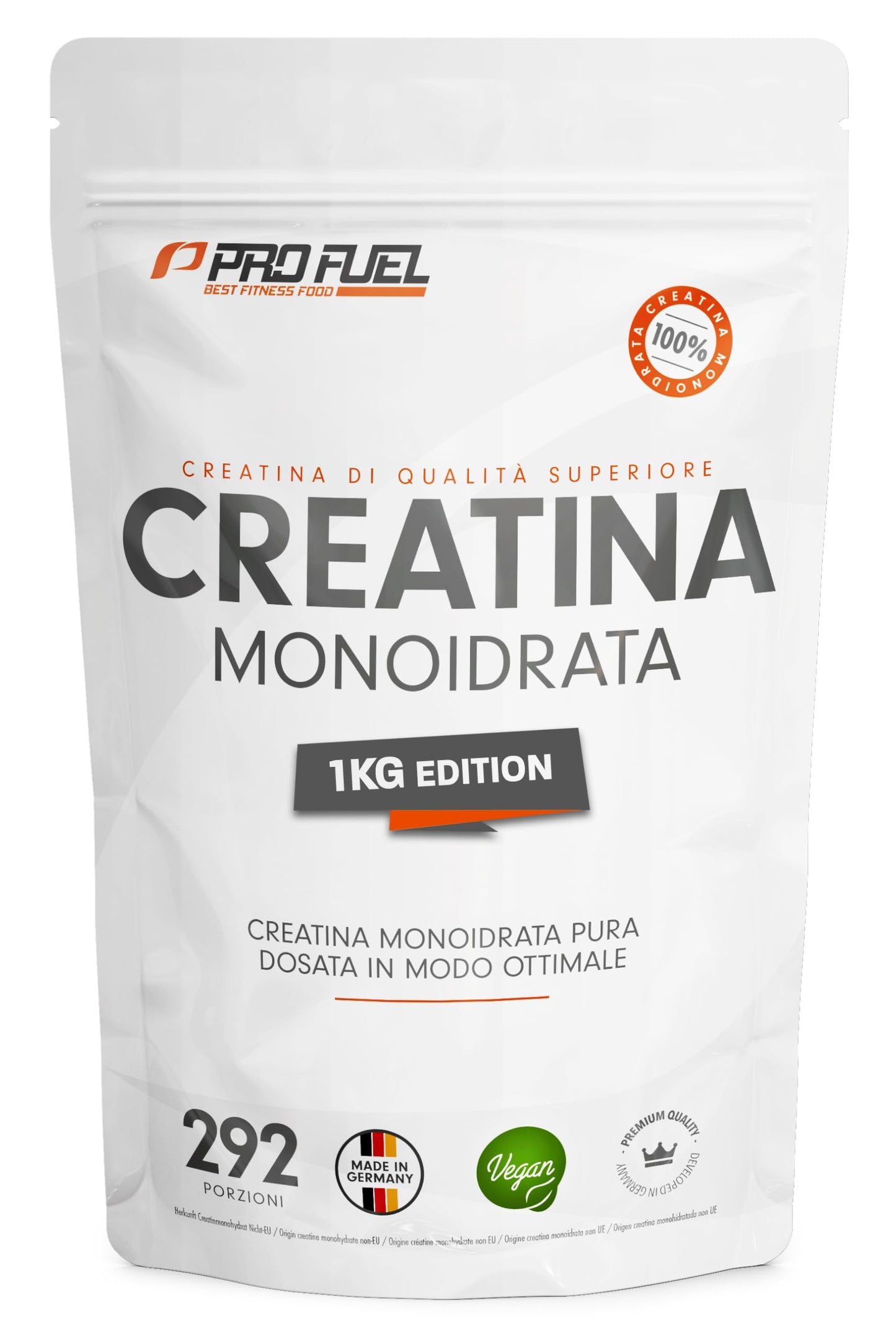 Creatina monoidrata polvere 1kg / 1000g micronizzata ad alto dosaggio, pura senza additivi, 100% vegana