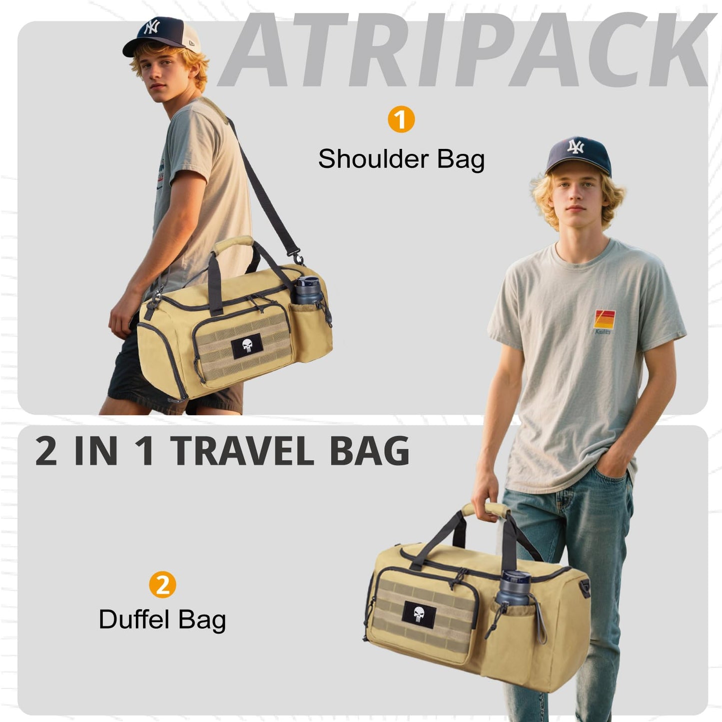 Borsa da palestra tattica da 40L per uomo, con scomparto scarpe e tasca impermeabile. Perfetta per sport, viaggi, campeggio ed escursioni.