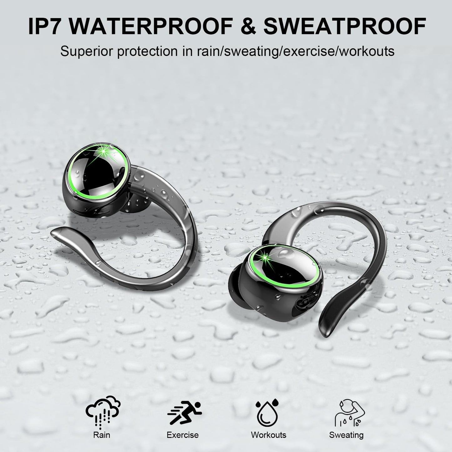 Cuffie Bluetooth 5.4 Sport, 2026 Auricolari Bluetooth con 6D Bass Stereo, 50 Ore Cuffie In Ear Cancellazione Rumore ENC e 4 HD Mics, HiFi Cuffiette LED Display, IP7 Impermeabile Cuffie Senza Fili