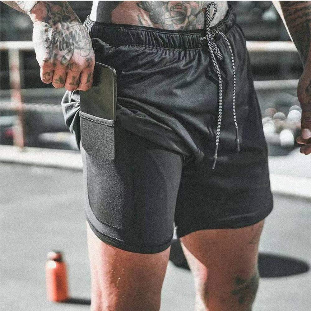 XDSP Pantaloncini Sportivi da Uomo, 2 in 1 Sport e Allenamento Fitness Shorts Jogging, Pantaloncini Asciugatura Veloce(Nero,M)